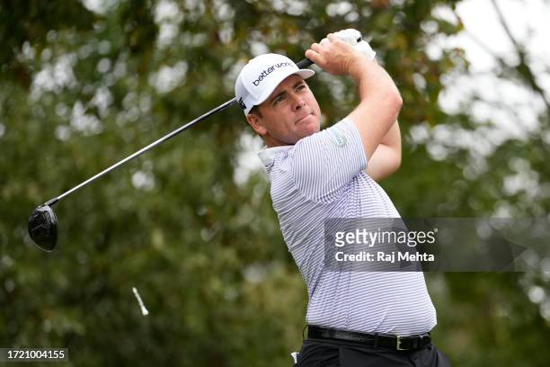 Luke List of the United States plays his shot from the 15th tee during the second round of the Sanderson Farms Championship at The Country Club of...