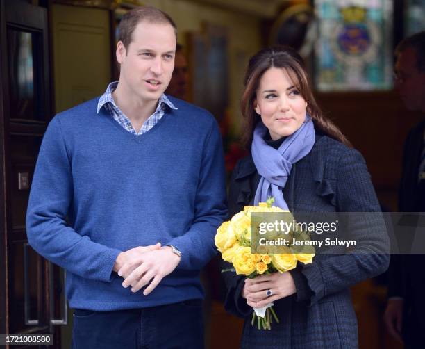 Prince William, Duke Of Cambridge, And Catherine, Duchess Of Cambridge, Leaving The King Edward Vii Hospital This Morning After Being Admitted On...