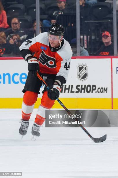 Nicolas Deslauriers of the Philadelphia Flyers in action in the preseason game against the New York Islanders at the Wells Fargo Center on October 5,...