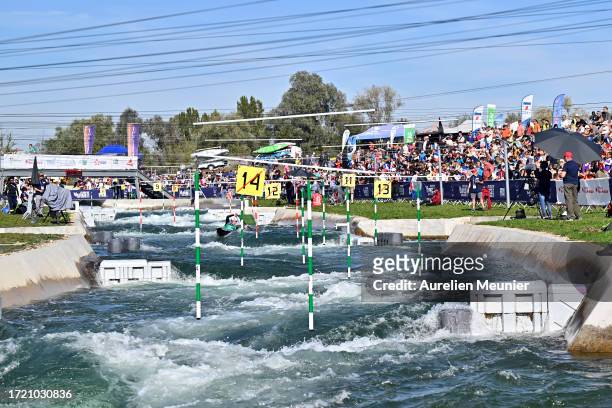 General view during the 2023 ICF Canoe Slalom World Cup slalom at Vaires-Sur-Marne Nautical Stadium on October 06, 2023 in Paris, France.