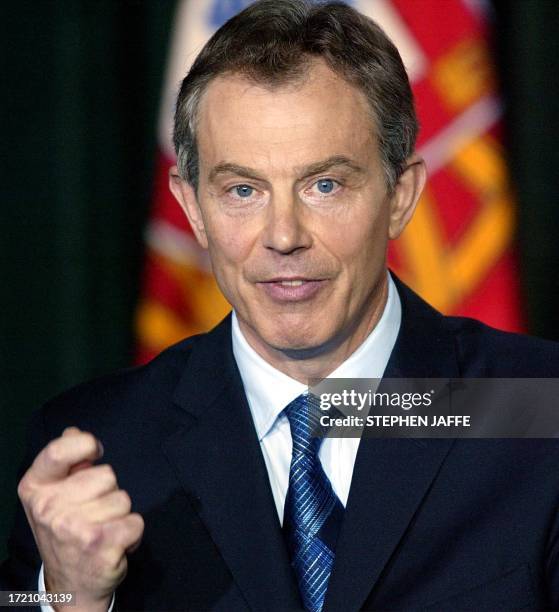 Britain's Prime Minister Tony Blair speaks during a joint press conference following meetings to discuss prospects for resolving the Iraq situation...