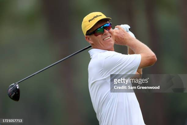 John Senden plays a shot on the ninth hole during the first round of the Constellation FURYK & FRIENDS presented by Circle K at Timuquana Country...