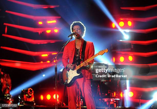 Grammy Award winner, Platinum record producer and artist Bruno Mars performs at Prudential Center on July 1, 2013 in Newark, New Jersey.