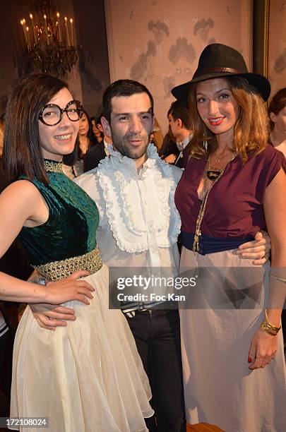 Sylvie Hoarau, Alexis Mabille and Aurelie Saada from Les Brigitte band attend the Alexis Mabille show during Paris Fashion Week Haute-Couture F/W...