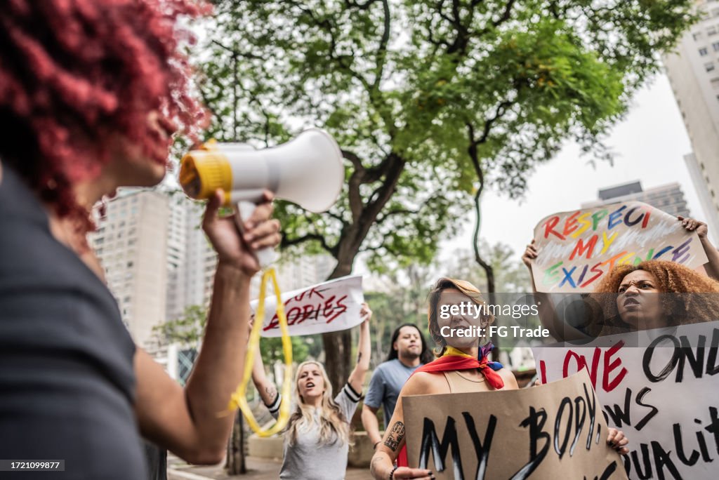 People protesting in the street