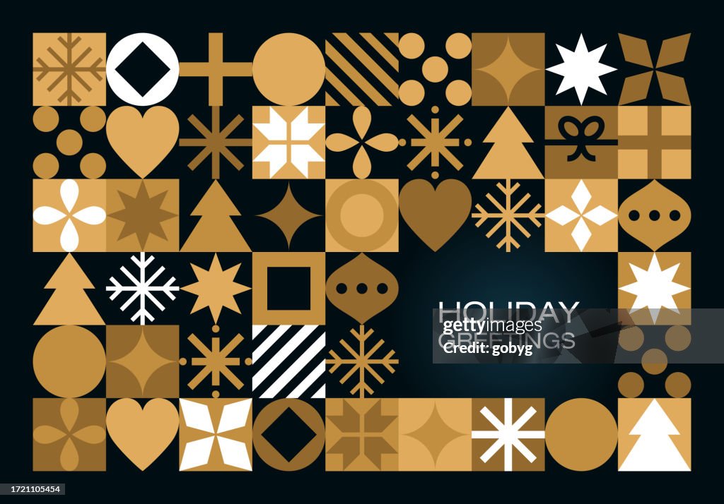 Golden Geometric Holiday Christmas Greeting Card Design