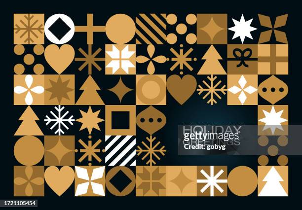 golden geometric holiday christmas greeting card design - holiday stock illustrations