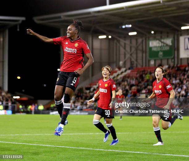 Melvine Mallard of Manchester United Women celebrates scoring their second goal during the Barclays Women´s Super League match between Manchester...