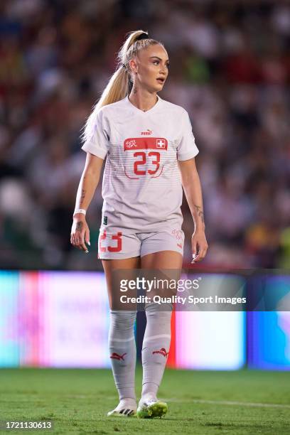Alisha Lehmann of Switzerland looks on during the UEFA Womens Nations League match between Spain and Switzerland at Estadio Nuevo Arcangel on...