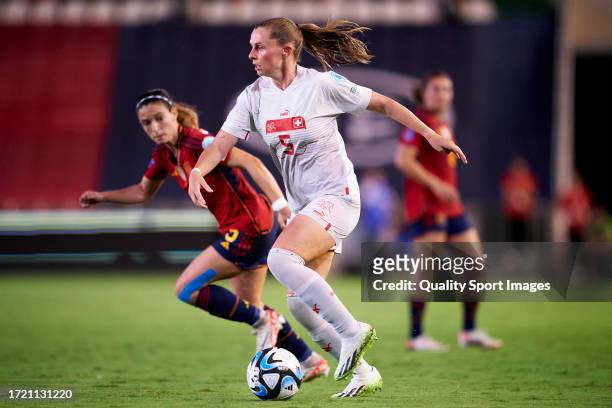 Noelle Maritz of Switzerland runs with the ball during the UEFA Womens Nations League match between Spain and Switzerland at Estadio Nuevo Arcangel...