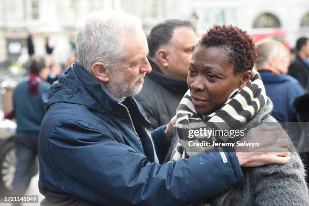 Labour Party Leader Jeremy Corbyn Hugs A Relative After They Attended St Paul'S Cathedral For The Grenfell Tower National Memorial Service To Mark...