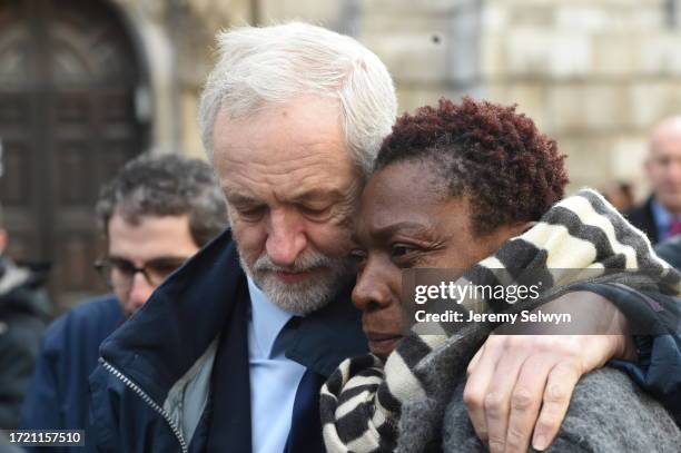 Labour Party Leader Jeremy Corbyn Hugs A Relative After They Attended St Paul'S Cathedral For The Grenfell Tower National Memorial Service To Mark...