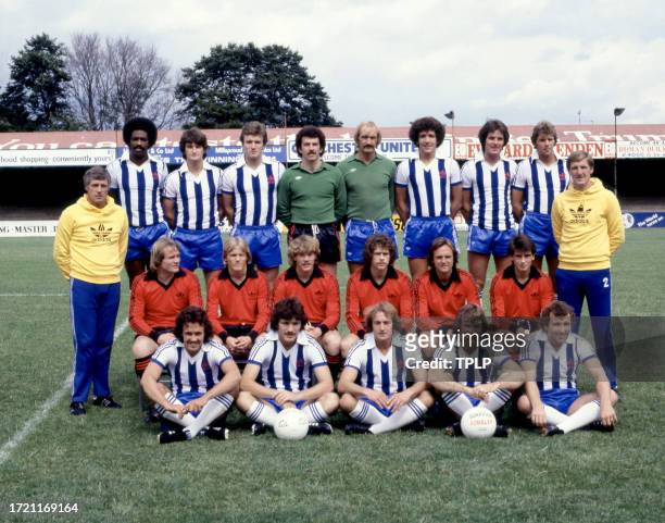 Team photo of Colchester United F.C.: manager Bobby Roberts, Trevor Lee, Bobby Hodge, Steve Wignall, Bobby Hamilton, Mike Walker, Steve Dowman, Steve...