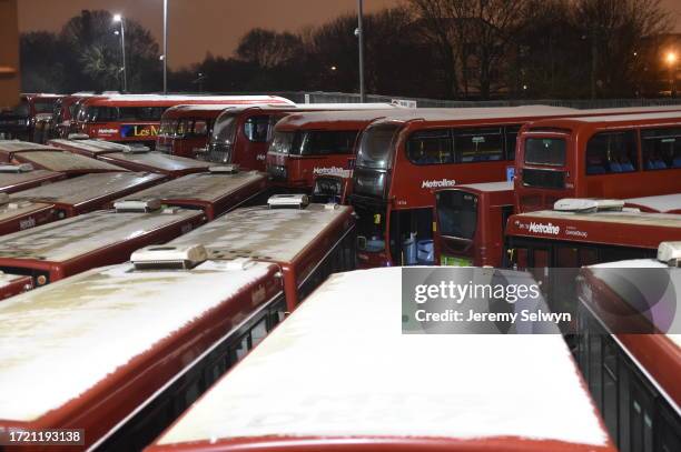 Snow In London Today..Buses At Cricklewood. 01-March-2018