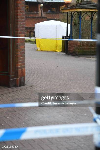 Salisbury Today.Tent Covering Bench Inside Where Sergei Skripal, 66 Was Found Unconscious In The Wiltshire City Yesterday...Onlookers Said He Was...