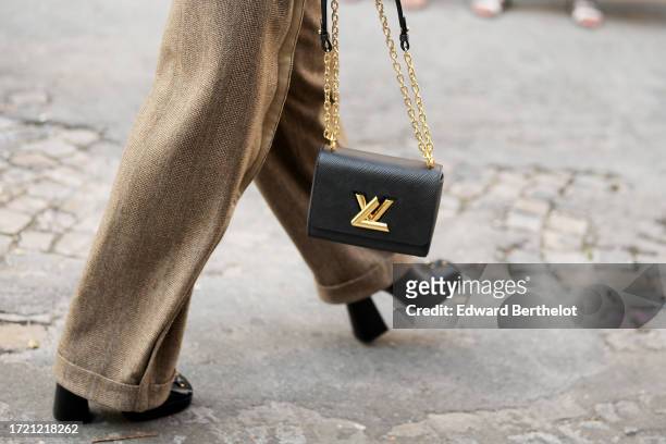 Close-pu view of a Vuitton bag, outside Louis Vuitton , during the Womenswear Spring/Summer 2024 as part of Paris Fashion Week on October 02, 2023 in...