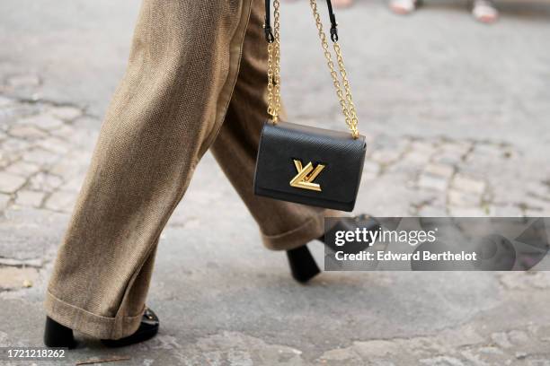 Close-pu view of a Vuitton bag, outside Louis Vuitton , during the Womenswear Spring/Summer 2024 as part of Paris Fashion Week on October 02, 2023 in...