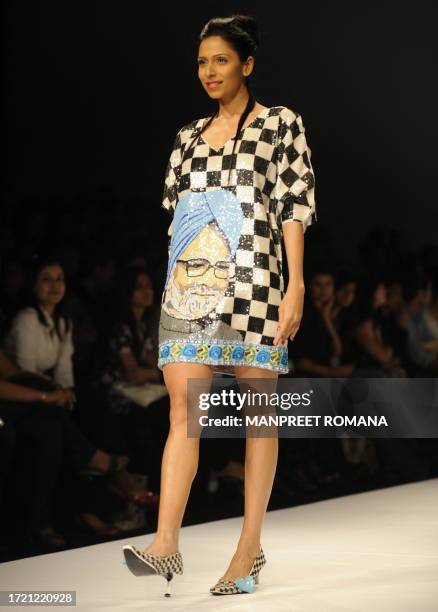 Model presents a creation by Indian designer Rohit Mittal during the Wills India Fashion Week Spring Summer 2010 in New Delhi on October 28, 2009....