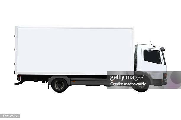 side view of a plain white truck - biltransporttrailer bildbanksfoton och bilder