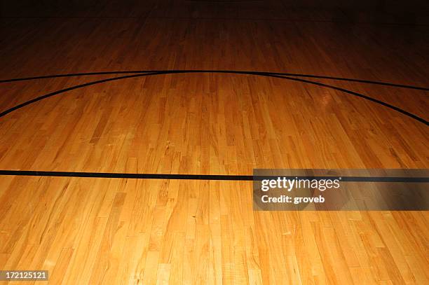 bare basketball wood floor with black court lines - hardwood stock pictures, royalty-free photos & images
