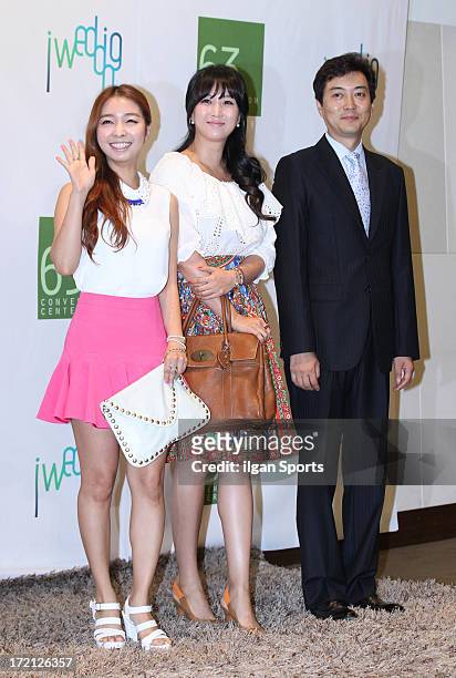 Lee Sang-Mi, Jo Hyang-Gi and Yoo Jung-Hyun attend Jang Yoon-Jung and Do Kyung-Wan Wedding at 63 building convention center on June 28, 2013 in Seoul,...
