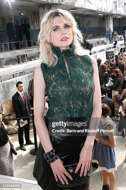 Actress Cecile Cassel attends the Chanel show as part of Paris Fashion Week Haute-Couture Fall/Winter 2013-2014 at Grand Palais on July 2, 2013 in...