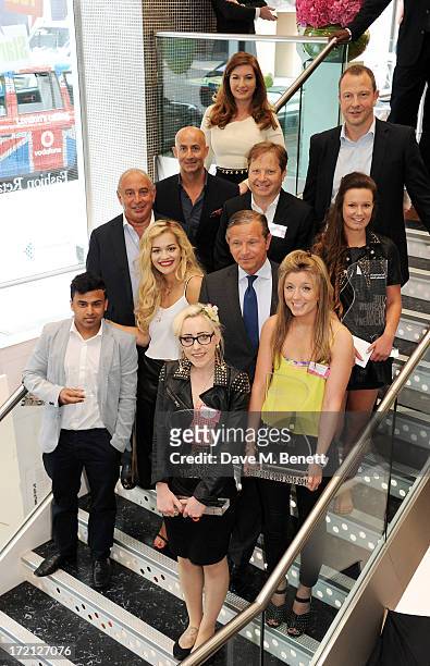 Singer Rita Ora and Sir Philip Green pose with sponsors Christos Angelides, Karren Brady, Sir Charles Dunstone, Jason Tarry and Marc Bolland and...
