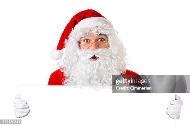 blank sign - santa (on white) - fur glove stock pictures, royalty-free photos & images