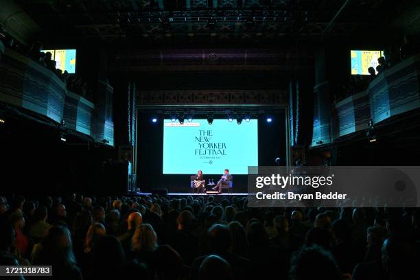 Julia Louis-Dreyfus and David Remnick speak onstage during The 2023 New Yorker Festival at Webster Hall on October 06, 2023 in New York City.