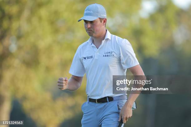 Ben Griffin celebrates a birdie on seventeenth hole during the second round of the Sanderson Farms Championship at The Country Club of Jackson on...