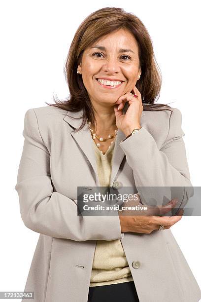 isolated portraits-mature hispanic woman - administrative professional stock pictures, royalty-free photos & images