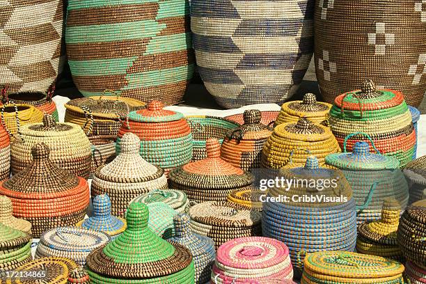 a series of hand woven african sea grass baskets - craft market stock pictures, royalty-free photos & images