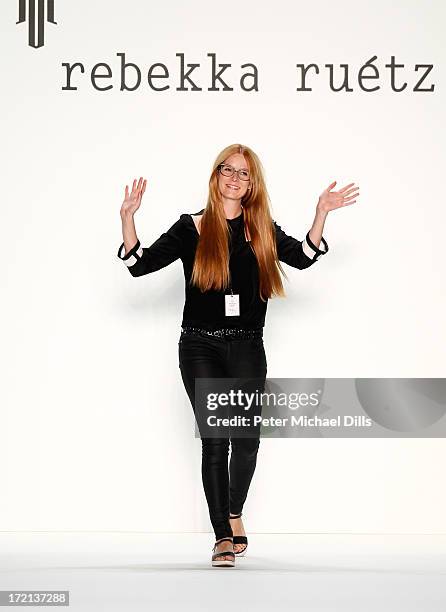 Fashion designer Rebekka Ruetz on the runway after her show during Mercedes-Benz Fashion Week Spring/Summer 2014 at Brandenburg Gate on July 2, 2013...