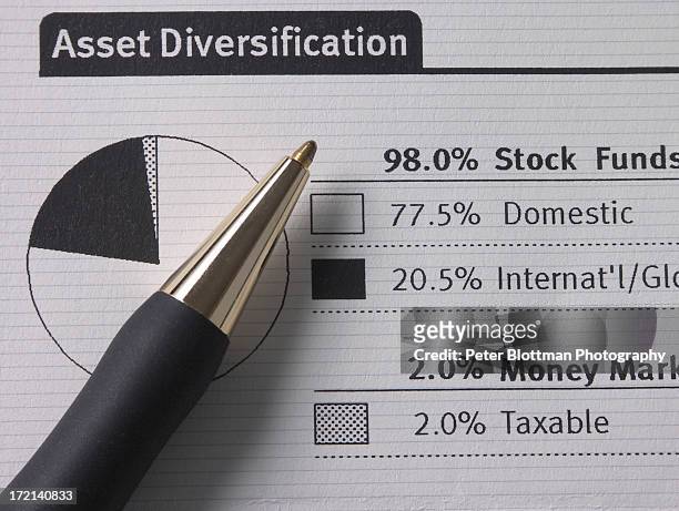 investment statement depicting asset allocation - mutual fund stock pictures, royalty-free photos & images