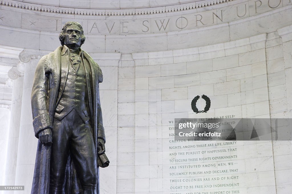 Jefferson Memorial in gray brick circular room