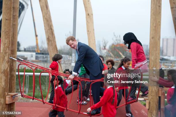 Prince Harry On A Rope Bridge At The Olympic Park Today..Prince Harry During His Visit To The Queen Elizabeth Olympic Park In London, England....