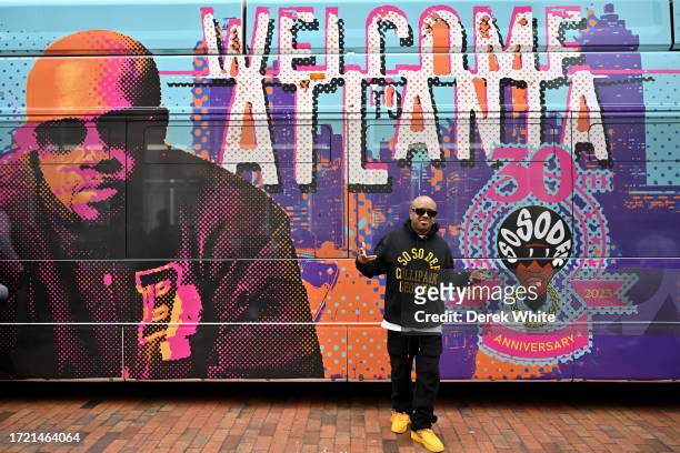 Jermaine Dupri reveals custom wrapped MARTA bus in honor of So So Def's 30th Anniversary at Underground Atlanta on October 06, 2023 in Atlanta,...