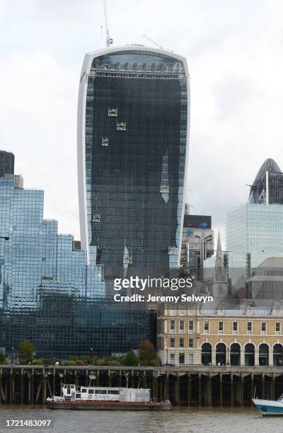 An Exterior View Of The Walkie Talkie Skyscraper In London, England..The World¿ Largest Sunshade Has Been Draped Over The Walkie Talkie In A Bid To...
