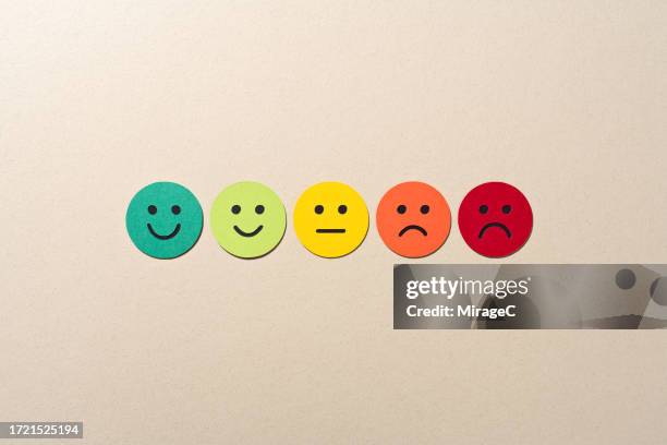 satisfaction feedback in form of emoji, paper craft - anthropomorphic stock pictures, royalty-free photos & images