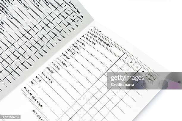 report card spread-grades side - a grade stock pictures, royalty-free photos & images