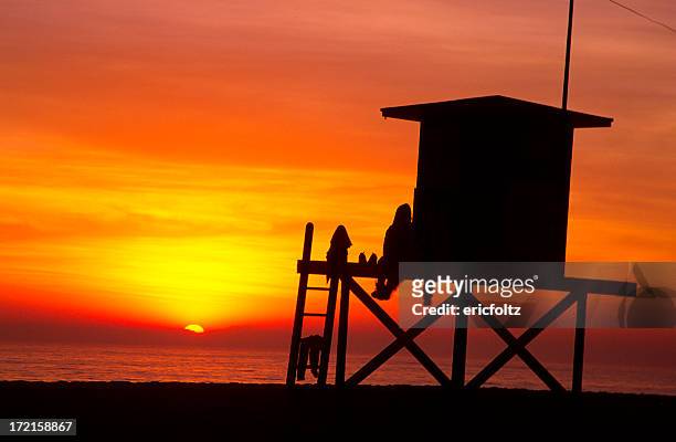 california sunset - lifeguard hut stock pictures, royalty-free photos & images