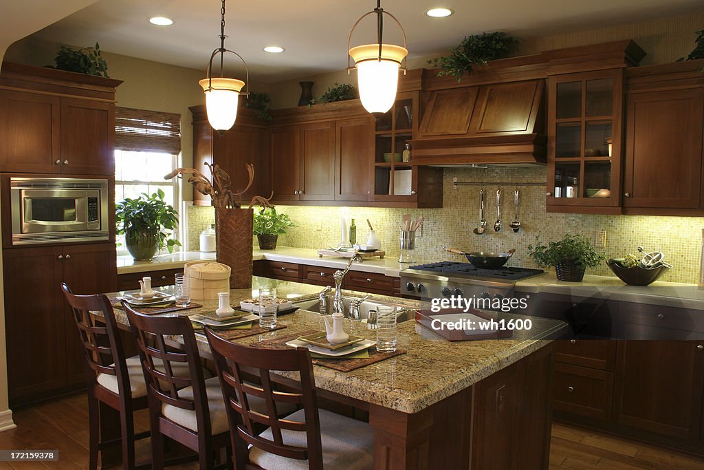 Luxurious kitchen with dark wood