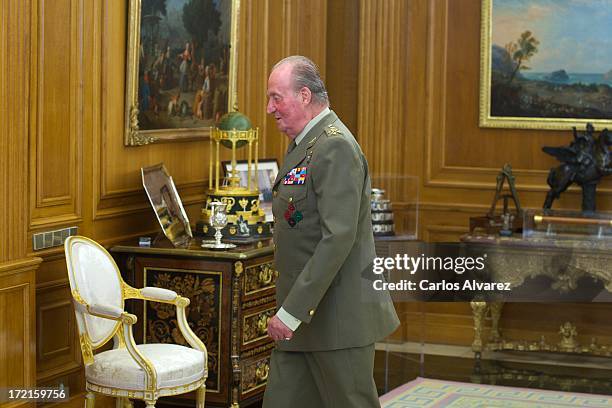 King Juan Carlos of Spain attends several audiences at Zarzuela Palace on July 2, 2013 in Madrid, Spain.