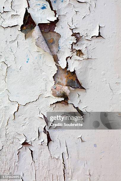 closeup wall section with heavy peeling white paint - peeling off stock pictures, royalty-free photos & images