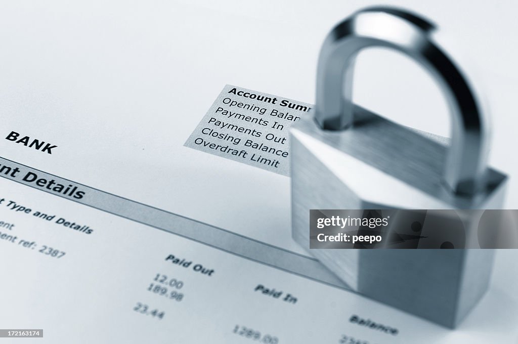 Padlock on bank statement