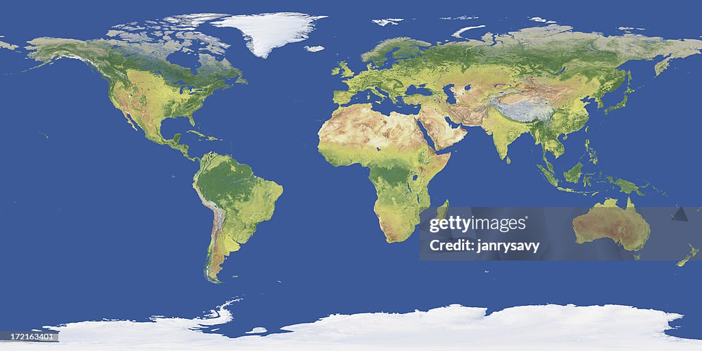 3 D rendering della mappa globale con colori naturali