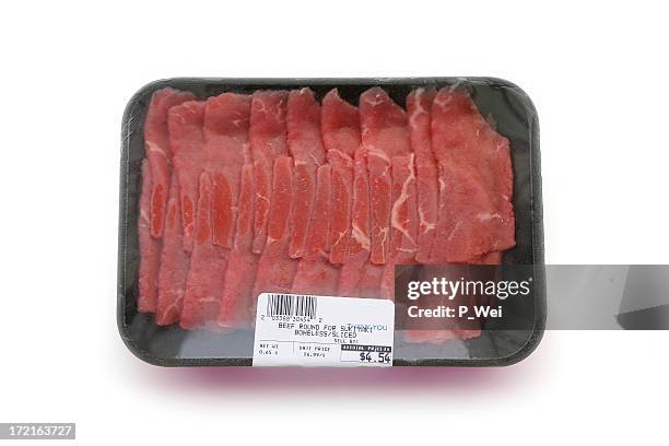 packaged meat with clipping path - packaging of food stockfoto's en -beelden