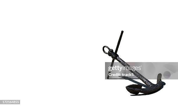 old ships anchor with shadow isolated on a white background - anker stockfoto's en -beelden