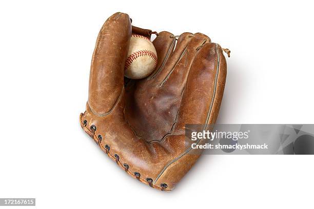 vintage mitt 2 - baseball glove isolated stock pictures, royalty-free photos & images
