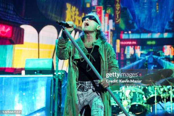 Bruce Dickinson of Iron Maiden performs onstage during the Power Trip music festival at Empire Polo Club on October 06, 2023 in Indio, California.